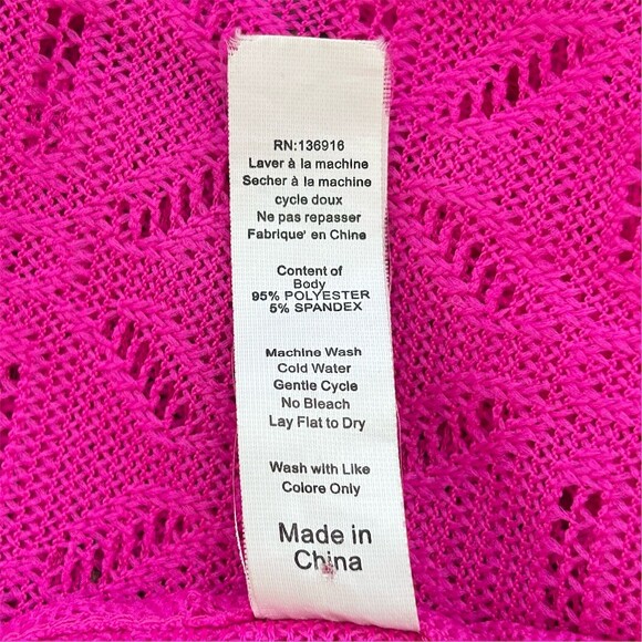 BLU Cover Up Tunic Dress Womens  Hot Pink Crochet Lace Drawstring Waist - Picture 3 of 7